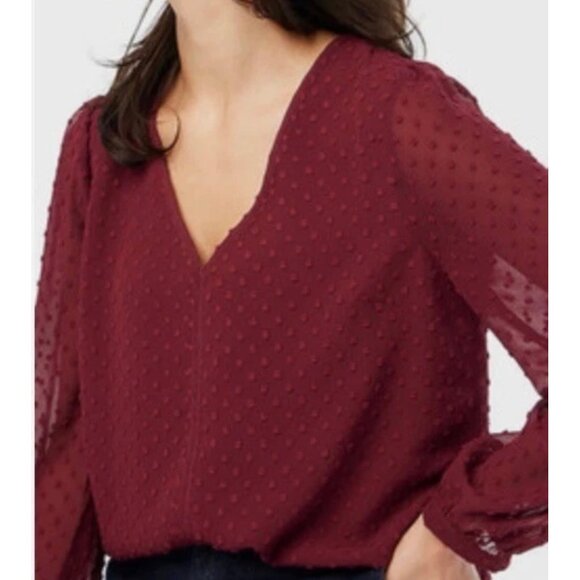 J.Crew V Neck Clip-Dot Blouse Size S In Vintage Burgundy Womens - Picture 3 of 8